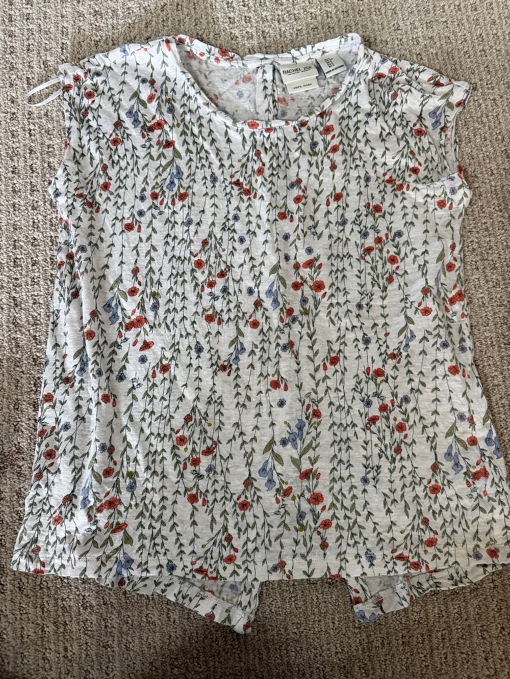 RACHEL Zoe White Floral Cap Sleeve Blouse with Red and Blue Blooms